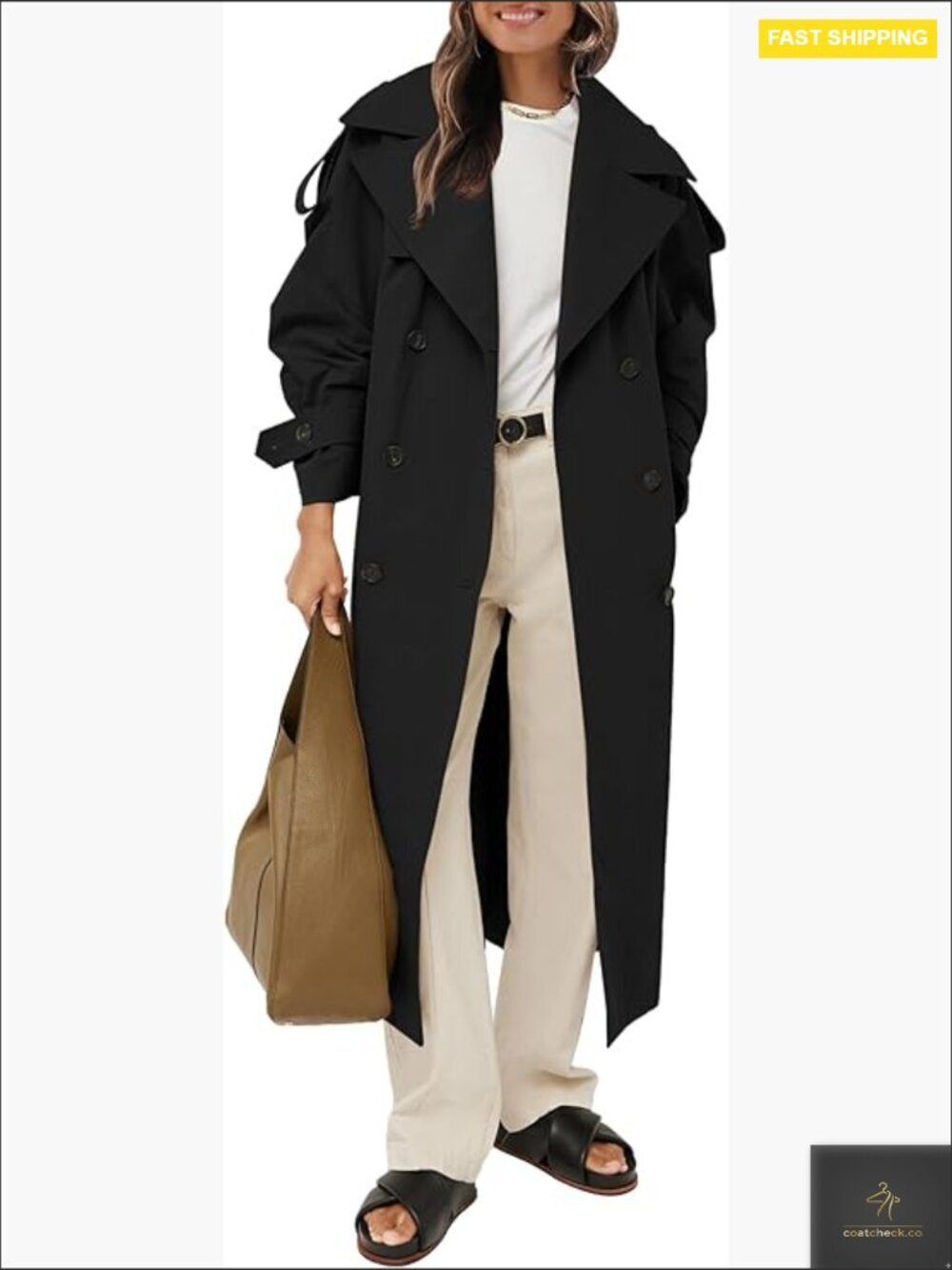 Oversized Trench Coat Double Breasted Lapel Windproof Overcoat with Belt